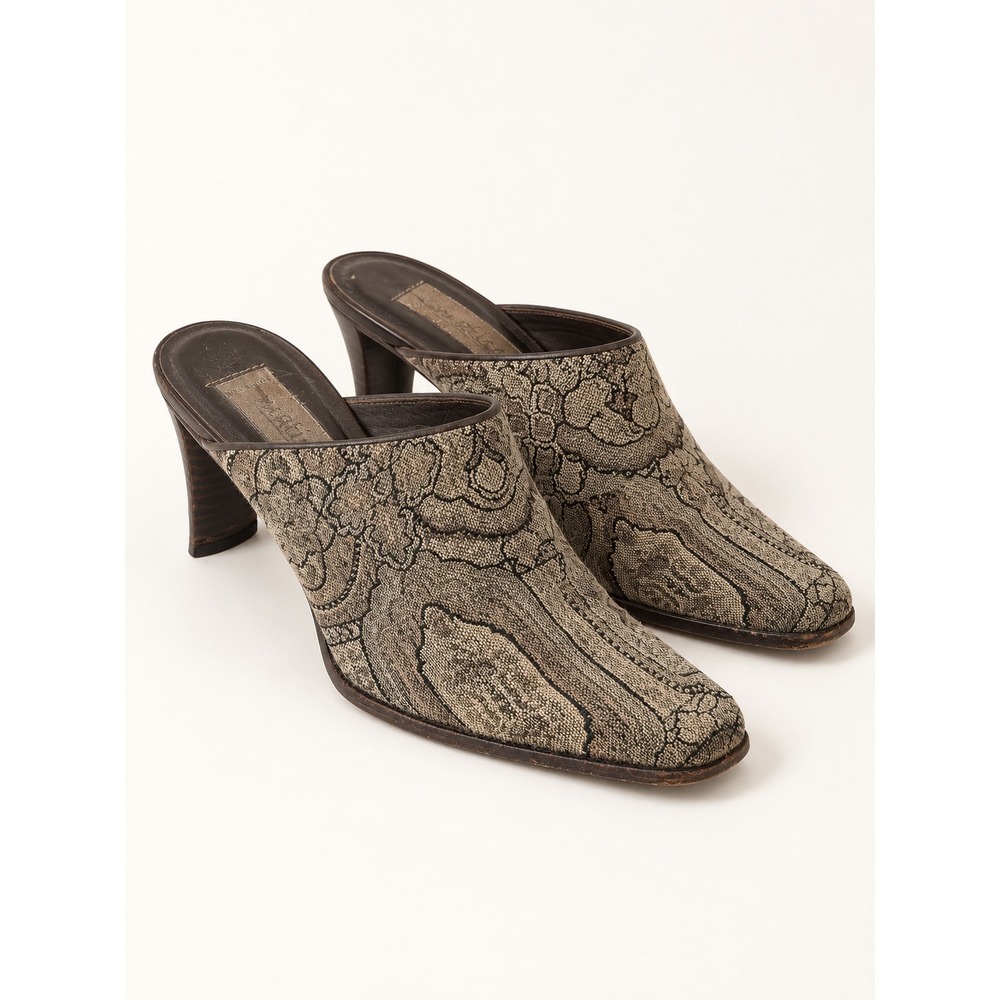 Matisse Vintage Tapestry Floral Mules Square Toe Heels Brown Tan Size 8M